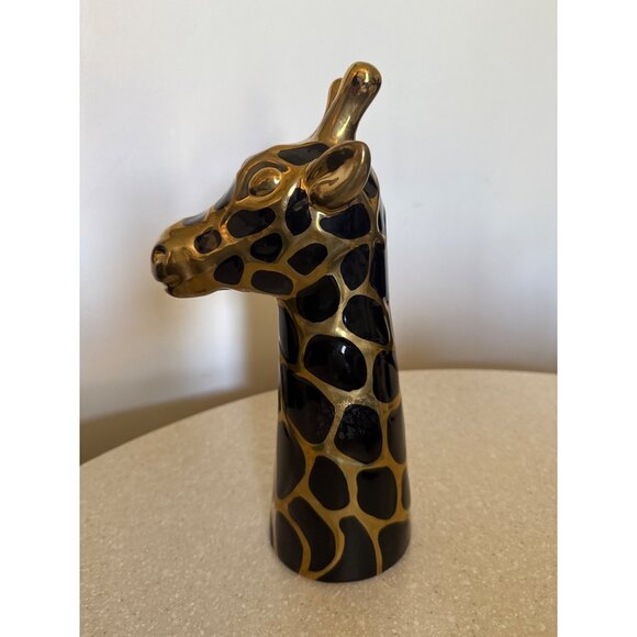Ceramic Giraffe Figurine With Golden & Black Patterned Design - Picture 3 of 4